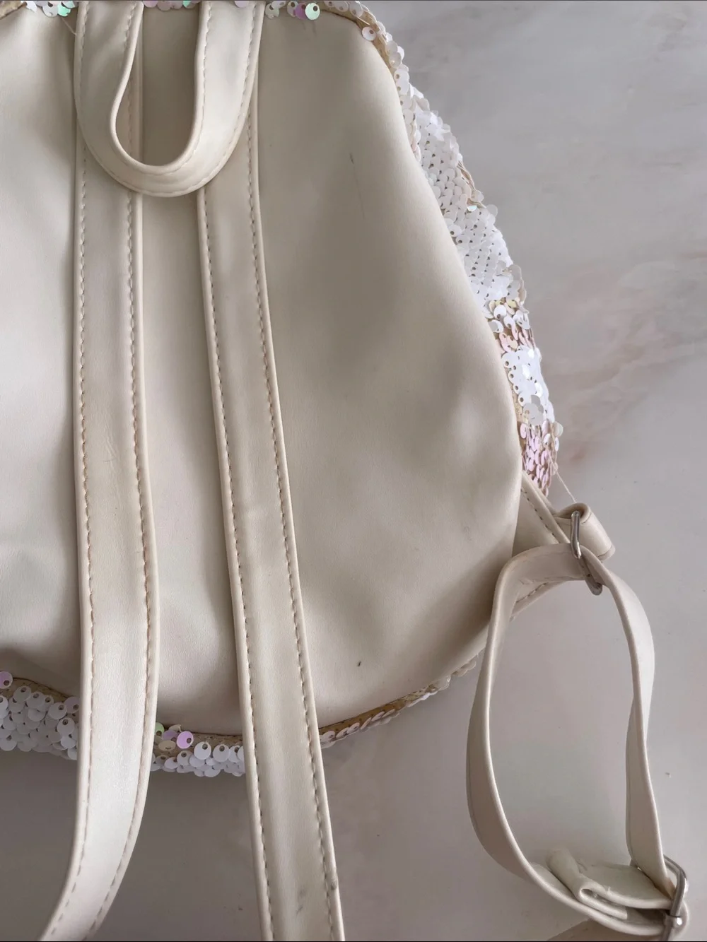 Topten White Sequin Patch Kids Mini Backpack